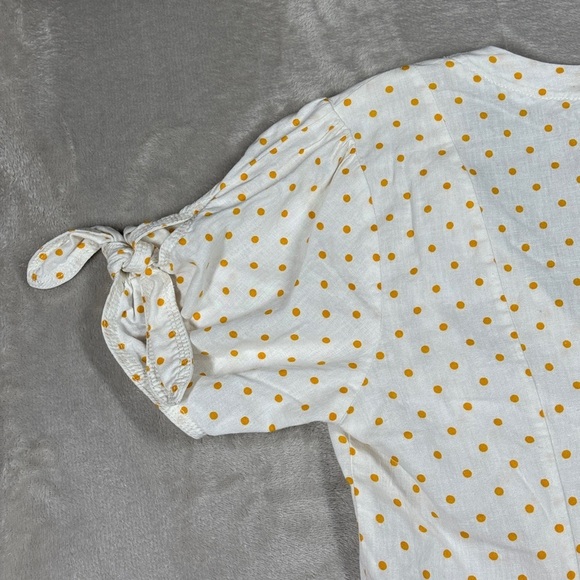 Anthropologie Maeve Linen Blend Louise Polka Dot Wrap Puff Sleeve Retro Top 4 - Picture 12 of 16